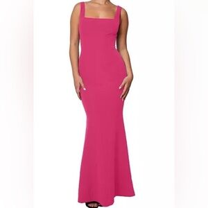 Laundry by Shelli Segal hot pink square neck stretch crepe gown